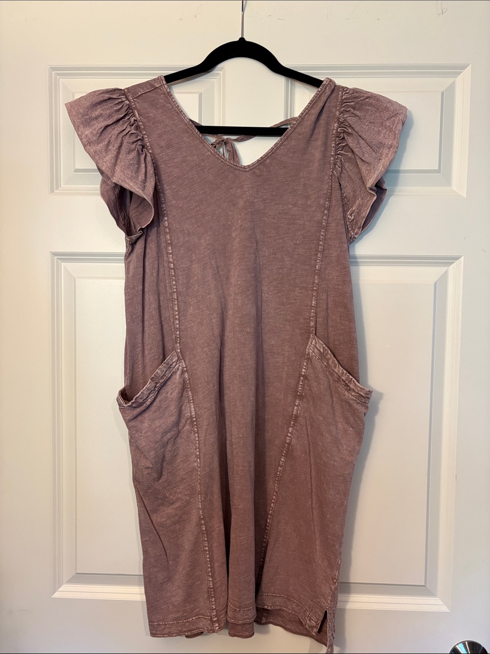 easel Dusty Mauve Pink Ruffle Sleeve Pocket Dress